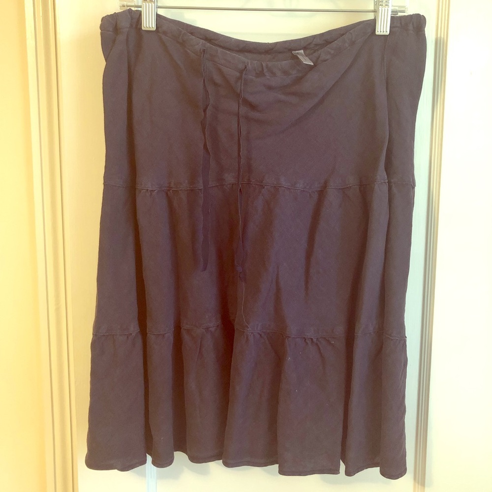 Purple linen tiered skirt with drawstring waist